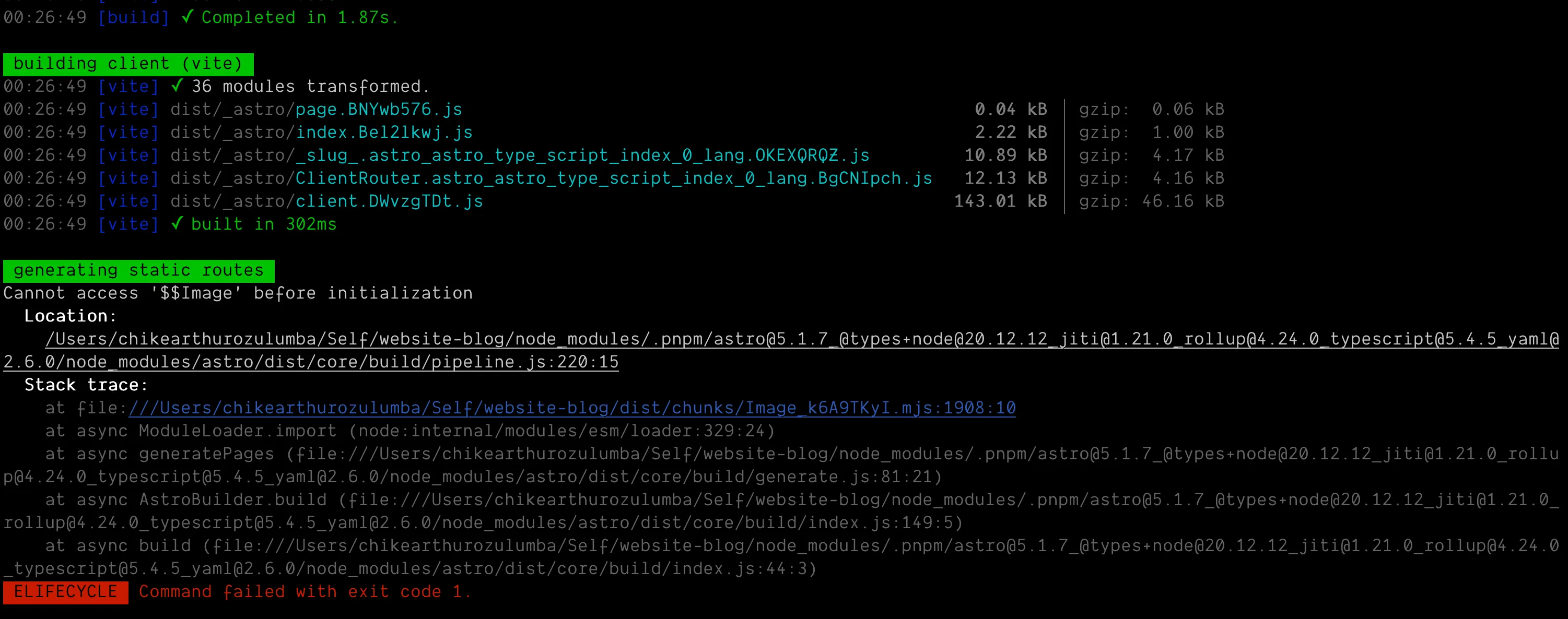 Cloudflare report - astro build error: cannot access $$Image before initialization